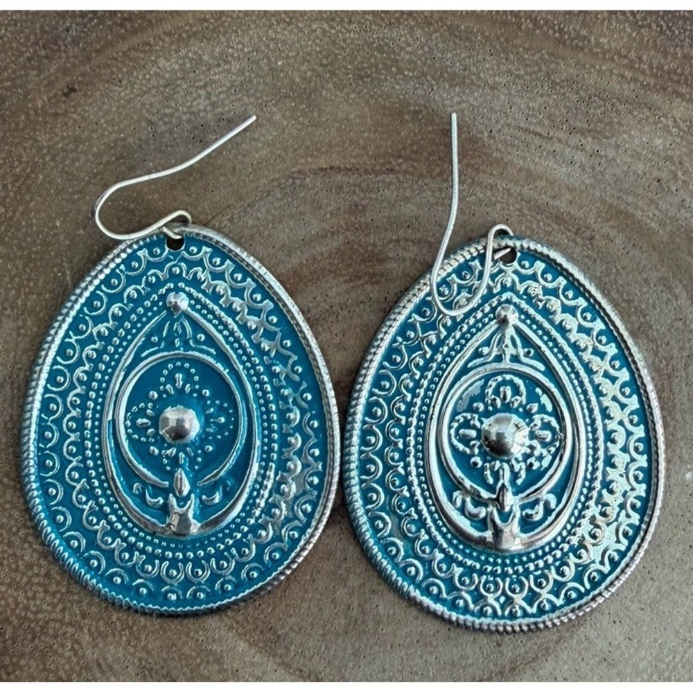 Turquoise Style Medallion Dangle Earrings Boho Tribal Statement Teardrop Western